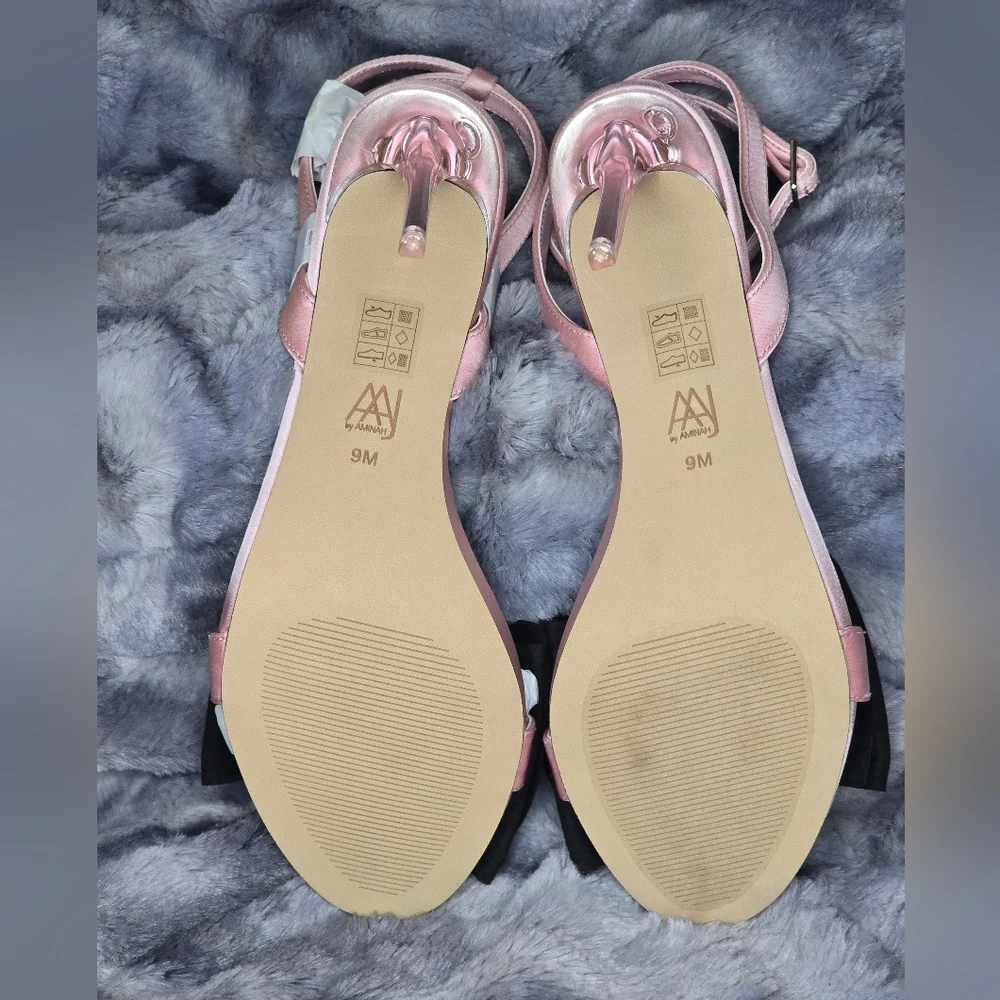 NWB AAJ By Aminah Women's Yahira Lucite Heel Bow Dress Sandals Pink/black Size 9